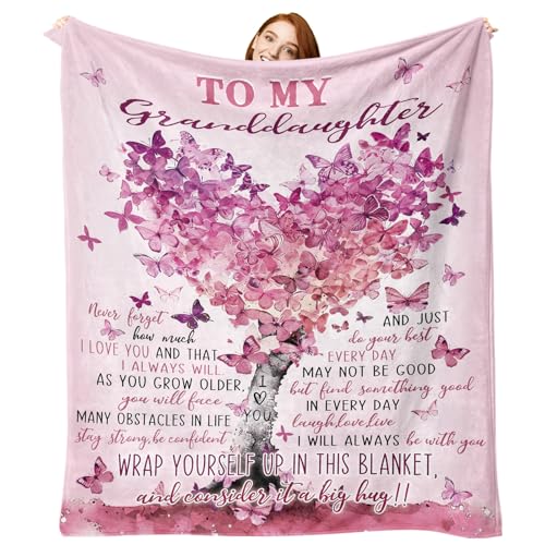 Paayna Gifts for Granddaughter from Grandma Grandpa Flannel Throw Blanket To My Granddaughter Birthday Christmas Graduation Gift Ideas Pink Love Heart Tree Blanket Present for Girls Teen 50 x 60