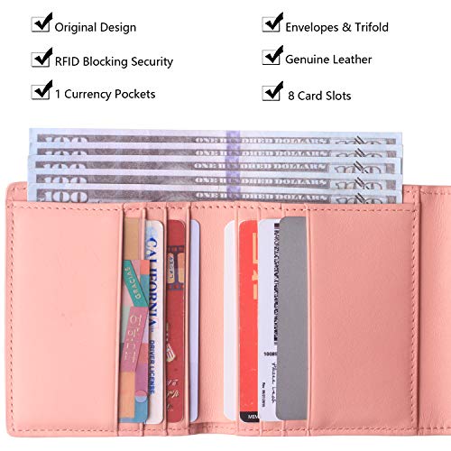 Small Leather Wallet for Women, RFID Blocking Women's Credit Card Holder Mini Bifold Pocket Purse (Rouge Pink)