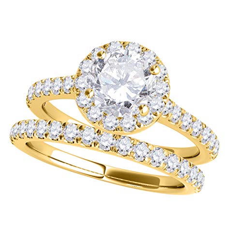 MauliJewels Engagement Rings for Women | 0.75 Carat Halo Round Cut Antique Diamond Bridal Ring and Band Set for Women | 14K Solid White Rose Yellow Gold Genuine Diamond Wedding Jewelry Collection