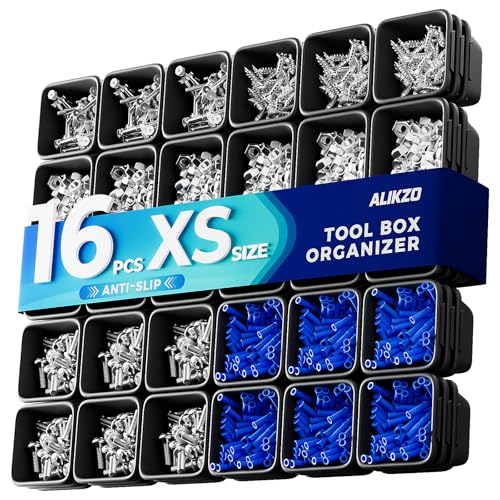 16 PCS Extra Small Parts Organizer Trays for Nuts, Bolts, Screws, Washers and Electrical Connectors, Desk Drawer Organzier Bins for Toolbox, Hardware Cabinet and Workbench (XS_16pcs_Black)