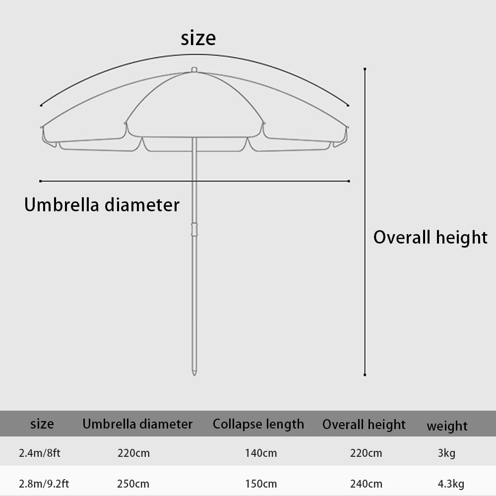 Ombrellone da Spiaggia da 2,4 m - Ombrellone Portatile da Esterno per Patio, Parasole da Giardino, ombrellone da Mercato Antivento per Tavolo, Protezione UV, Design Leggero