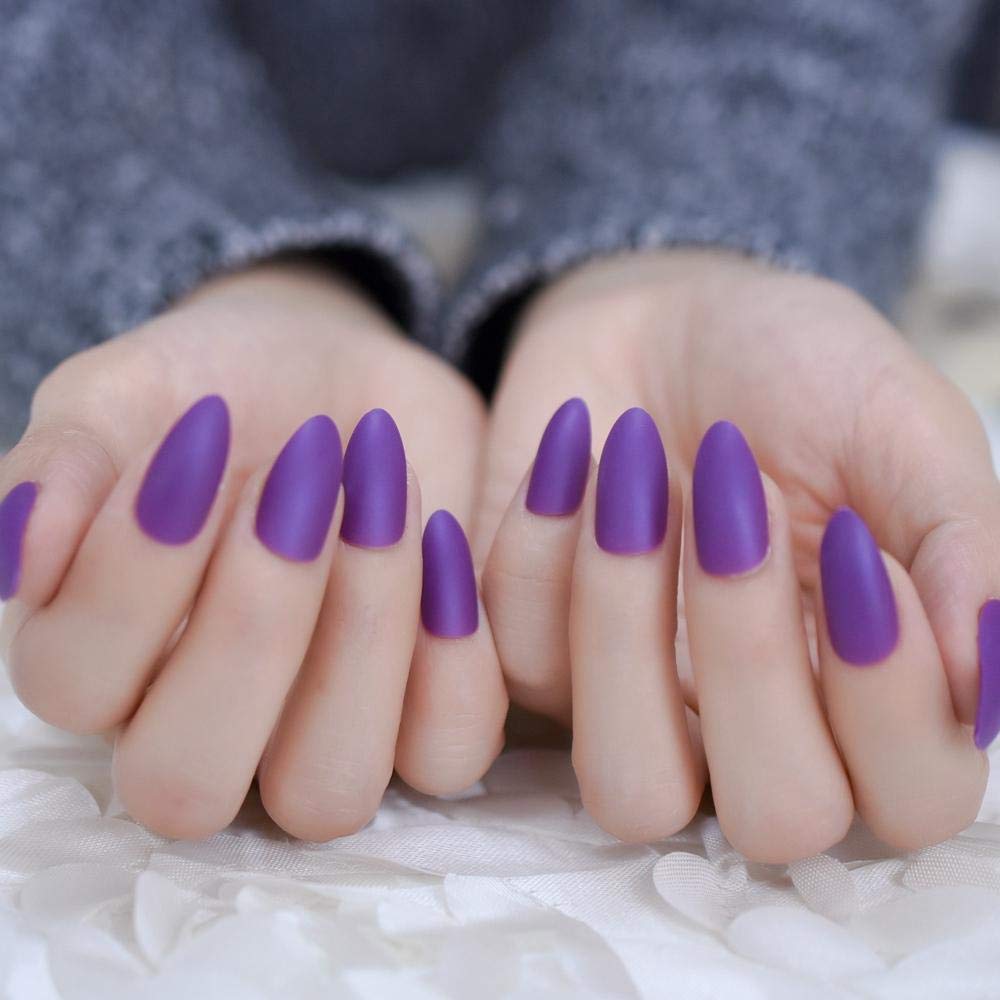 ACiyD Violett-Violette, Matte, spitz zulaufende falsche Nägel