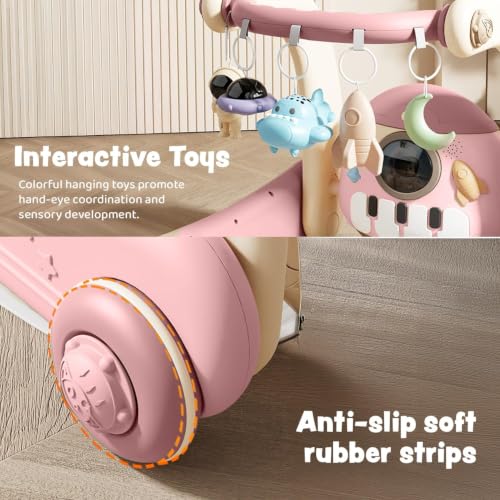 Image of Baybee 4-in-1 Activity Baby Walker for Kids with Convertible Play Gym, Musical Piano & Push Walker | Interactive Hanging Toys, Lights, Anti-Slip Wheels for Babies 0 to 3 Years (Pink)