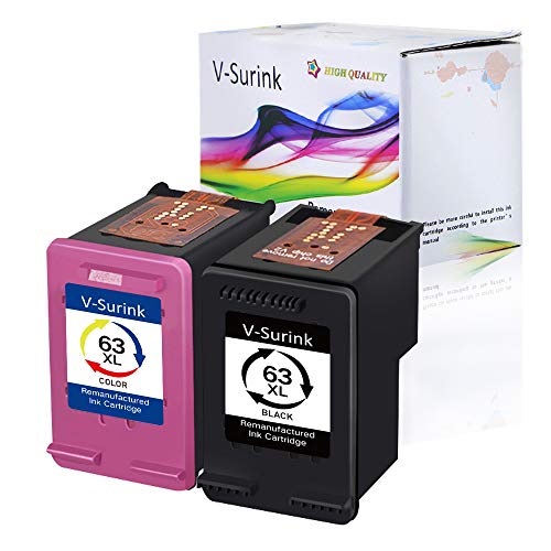 Remanufactured Ink Cartridge for Hp 63 63XL Envy 4520 4516 Officejet 5255 5258 4655 4650 3830 3831 4655 Deskjet 2130 2132 1112 3630 3633 3634 Printer V-Surink (1 Black, 1 Color)