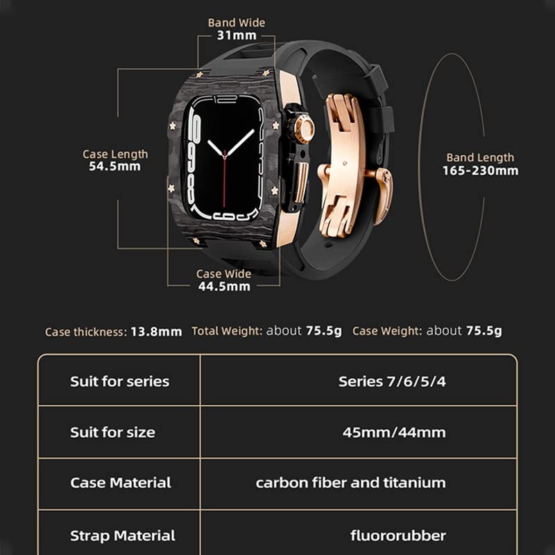 Coque fibre de carbone Apple Watch 7 45mm avec bracelet caoutchouc fluoré - 6