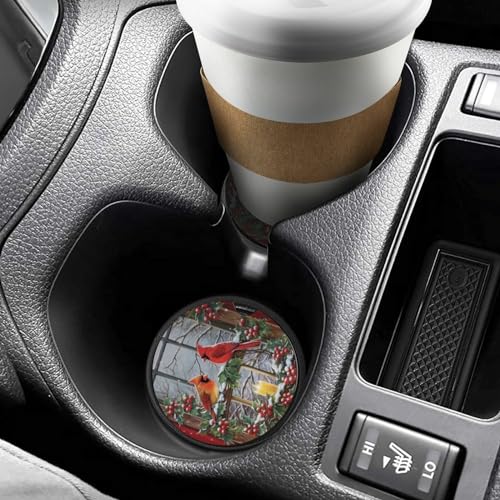 Portavasos para auto 4 piezas, diseño pájaros cardinales invierno miniatura 6