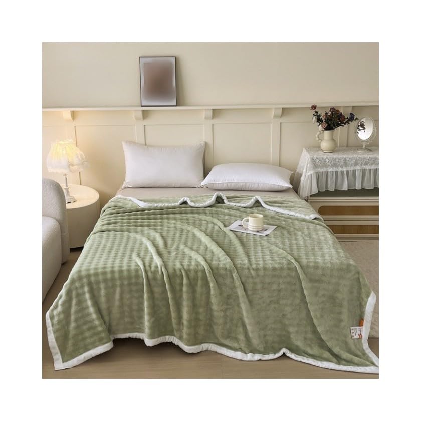 FWSHANGMAO Manta De Franela Ultra Suave De Gran Tamaño, Ligera, para Todas Las Estaciones, Suave, Versátil, Esponjosa Y Cálida, para Dormitorio, Cama Individual, Sofá, Color Verde, 100 X 150 Cm