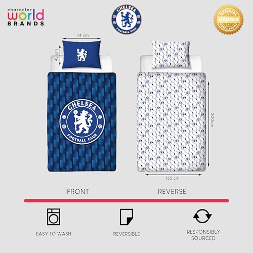 CHARACTER WORLD Chelsea FC Official Single Duvet Cover Set, Geometric Design, Multicolor - Image 3
