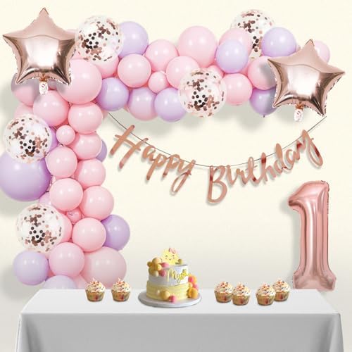 1st Birthday Girl Decorations And Pink&Gold Balloon Garland