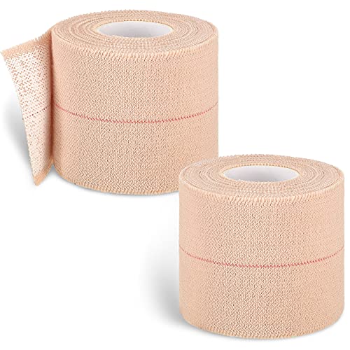 Nuanchu 2 Rolls Adhesive Elastic Tape Bandage Wrap Flexible Stretch Bandages for Sports Ankle Knee and Wrist Pet Vet Horses Wrap(2 Inch Wide Apricot)