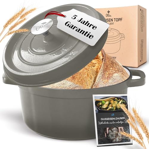 Ottia Cocotte en fonte, 26 cm, 5 litres, émail de qualité supérieure, cocotte avec couvercle,...