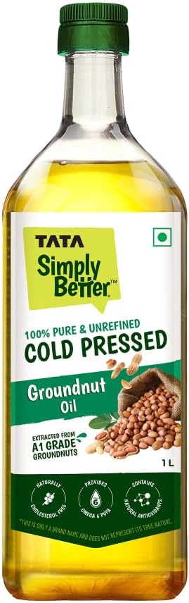 Tata Simply Better Pure and Unrefined Cold Pressed Groundnut Oil, Peanut Oil Naturally Cholesterol Free with Rich Aroma & Flavour of Real Groundnuts, Can Be Used in Daily Cooking, Deep Frying Multipurpose