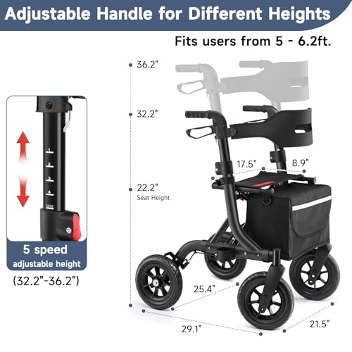 Image of MAXWALK Foldable Rollator Walker for Seniors with Seat, 10 inch All Terrain