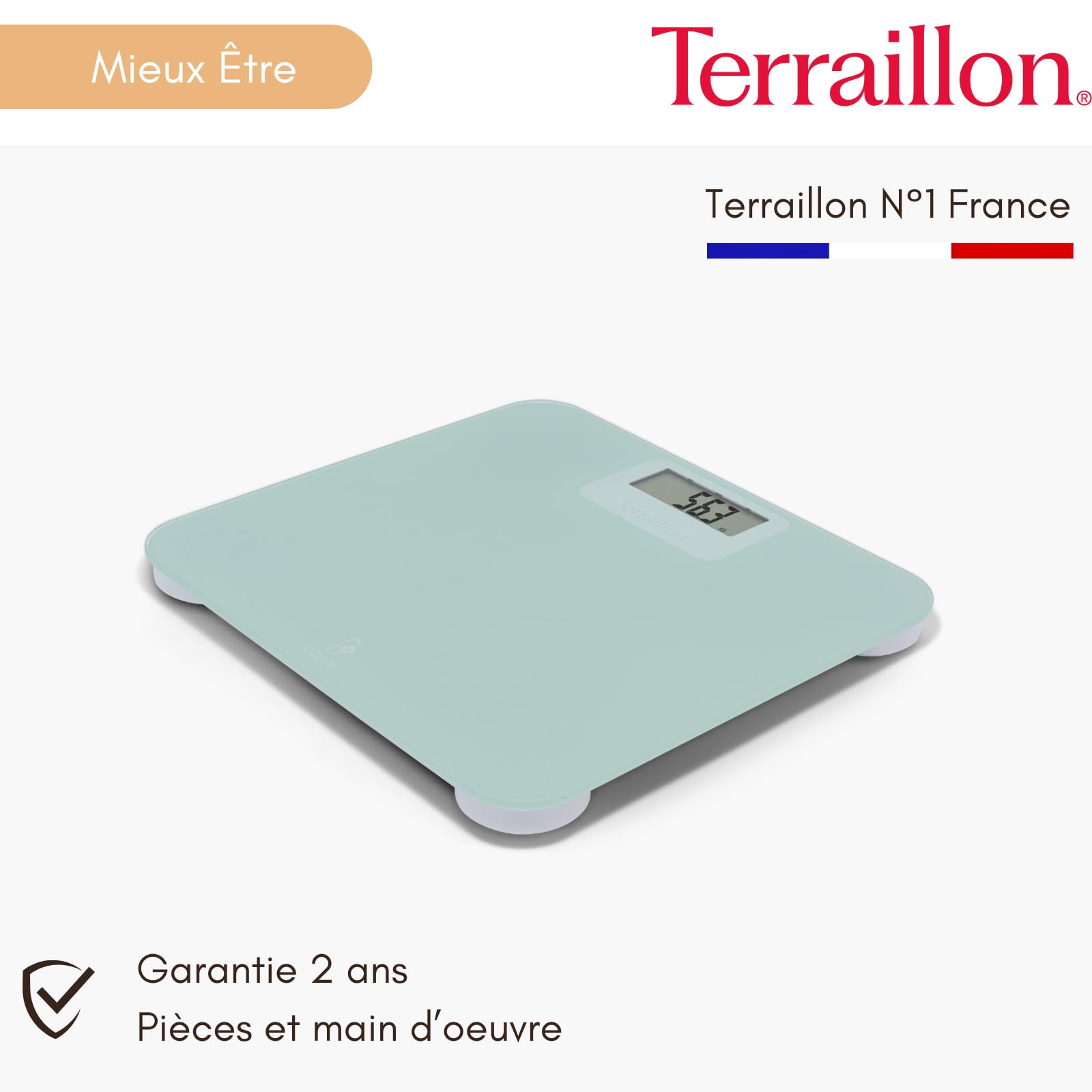 TERRAILLON Balance Pese Personne sans pile ni batterie POWER FREE | Ecologique, Energie par Dynamo, Capacité 180 Kg, Graduation 100g, Ecran LCD, Plateau 30x28 cm en verre, Emballage recyclé