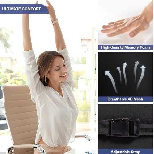 BYMECOST Lumbar Support Pillow for Car, Memory Foam Car Seat Back Support Pillow for Driving, Back Cushion with Strap for Pain Relief, Ergonomic Back Cushion for Office Chair, Wheelchair (A-Black)