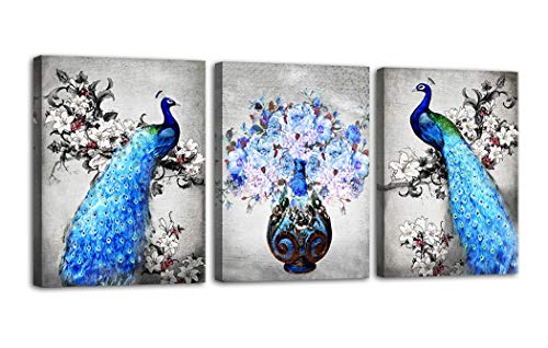 Woxfcart Peacock Canvas Wall Art - Peacock Poster Print - Peacock Picture Frame Wall Decor for Bedroom, Teal Walls DÃ©cor 12