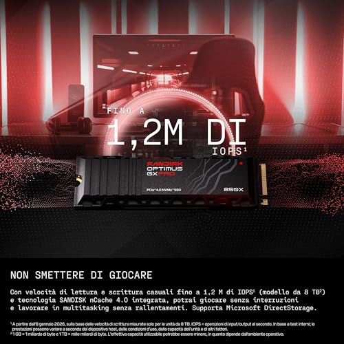 SANDISK Optimus GX PRO 850X NVMe SSD con dissipatore di calore 4 TB (fino a 7.300/6.600 MB/s velocità di lettura e scrittura sequenziali - Hdd - Immagine 1