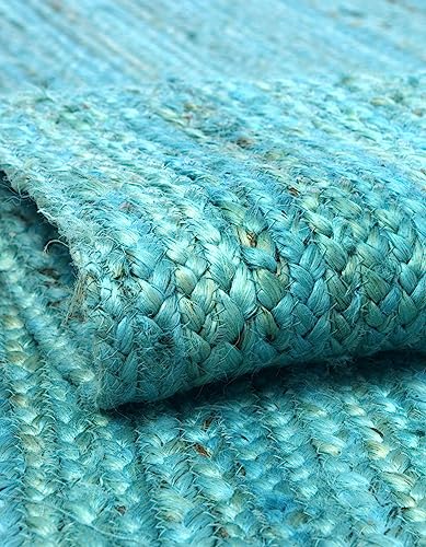 Image of Unique Loom Braided Jute Collection Area Rug - Dhaka (5' 1 inch x 8' Rectangle, Turquoise)
