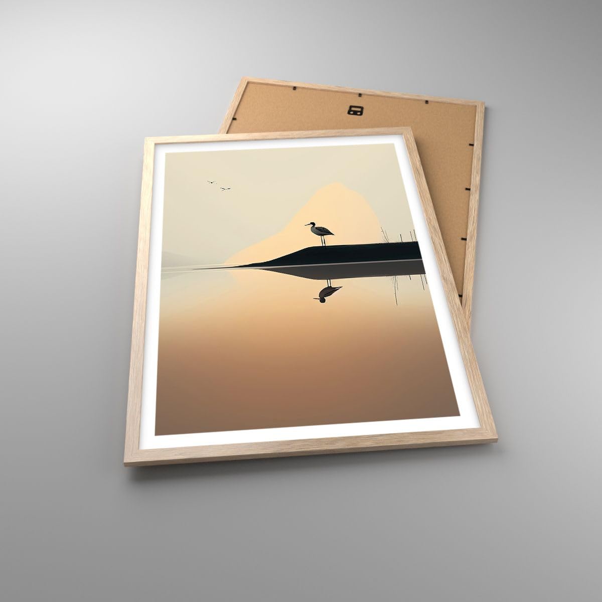 ARTTOR Poster Wandbild Kunstdruck 50x70cm Landschaften Natur - 6010 - P2N | Vogel Landschaft Minimalismus Vertikal mit hellem Eichenrahmen Wohnzimmer Schlafzimmer Küche Büro Wanddeko Kunstposter ARTTOR