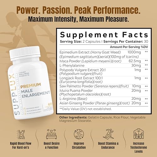 premium male eniargement - powerful erect pills for men w fast acting blood flow to gain length amp girth  stamina  9 research backed ingredients for maie performance amp circulation - 60 capsules