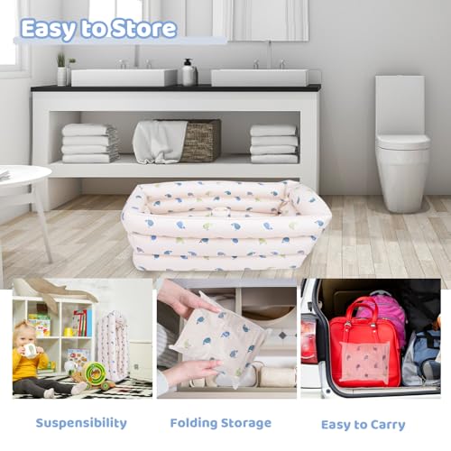 Image of AirSwim Inflatable Baby Bathtub with Built-in Air Pump, Portable Bathtub for Babies 1-5 Years Old, Small Ball Pool, Foldable Bath Tub for Travel, 30.7 x 14.6 Inch (Whale)