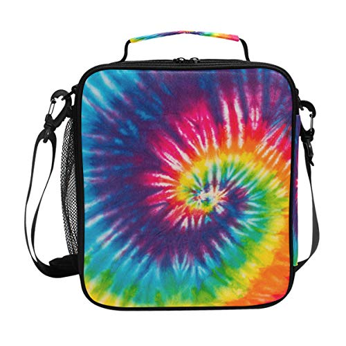 Lunch Box Bag Abstract Swirl Tie Dye Rainbow Lunchbox Insulated Thermal Cooler Ice Adjustable Shoulder Strap for Women Men Boys Girls