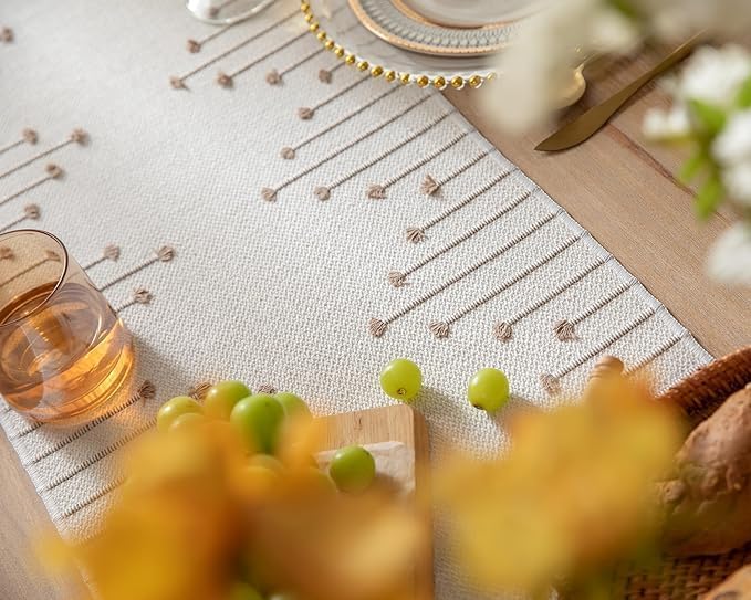 Image of Premium Boho Cotton Table Runner for 4 6 Seater Dining Table |Center Table |Coffee Table|Dining Table|Eating Area|Table Decor(14*72 INCHES)|Beige| SZPR 056