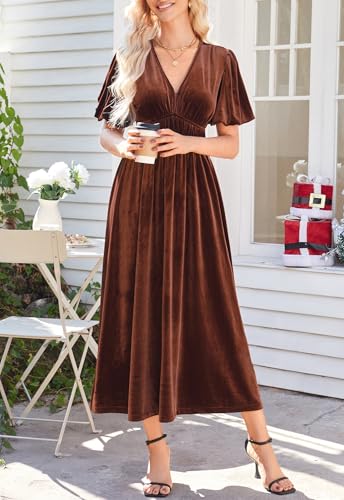 Image of Sissyaki Velvet Maxi Dress Fall Wedding Guest Dress 2026 | Semi Formal to Formal Events, Family Pictures, Holiday Party Dinner Dress