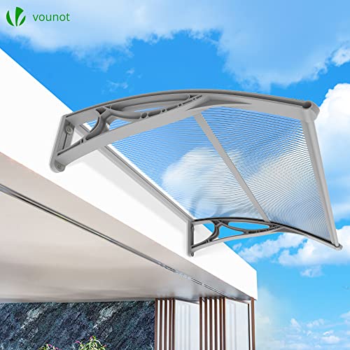 VOUNOT Vordach für Haustür 100 x 80 cm, Überdachung Haustür aus Aluminium und Polycarbonat, Transparentes Pultbogenvordach, Pultvordach