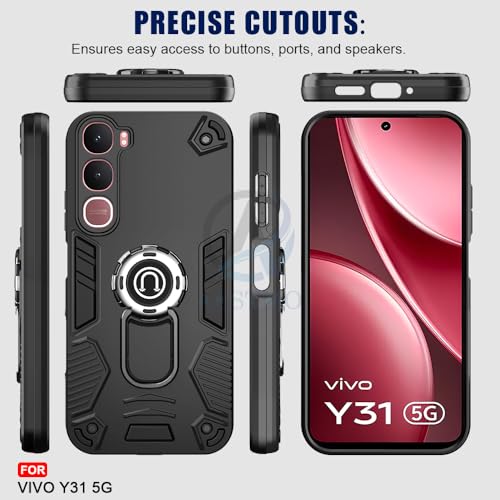 Image of AESTMO Vivo Y31 5G Back Case Cover | Tough Armor Bumper | Ring Holder & Kickstand in-Built | 360 Degree Protection Cover for Vivo Y31 5G (Black)