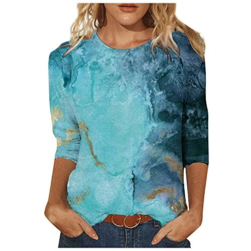 Camiseta de manga corta para mujer, manga 3/4, camisetas de verano para mujer, cuello redondo, suéter holgado, blusas suaves y cómodas, blusas de verano, informales, camisetas de impresión para