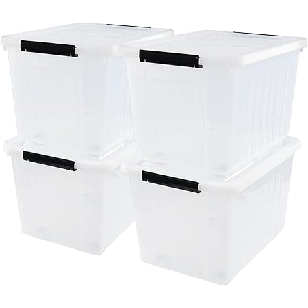 Doryh 35 Liter Clear Plastic Storage Bin With Wheels, Set Of 4 Latching Lidded Storage Box