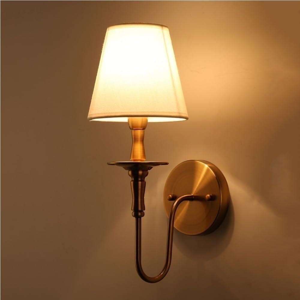 HUAYUSEDF Vintage Mid-Century Gooseneck Wall Sconce Fabric Farmhouse Lamp Adjustable Decorative Lighting for Bedroom Living Room Bathroom