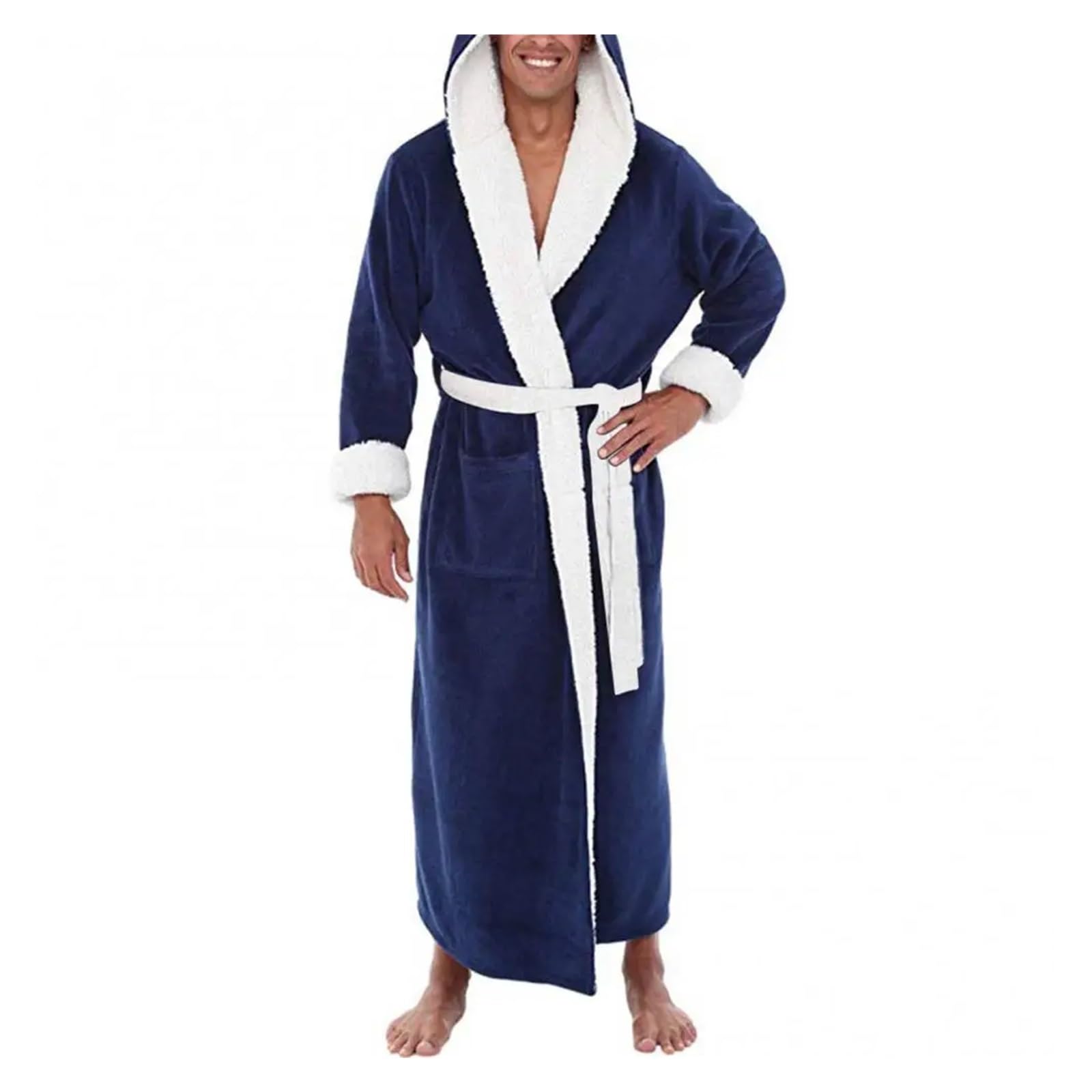 Albornoz Largo para Hombre Albornoz Ropa de Dormir camisón Casual Manga Larga Hombre Invierno cálido Franela HAL Felpa baño salón hogar