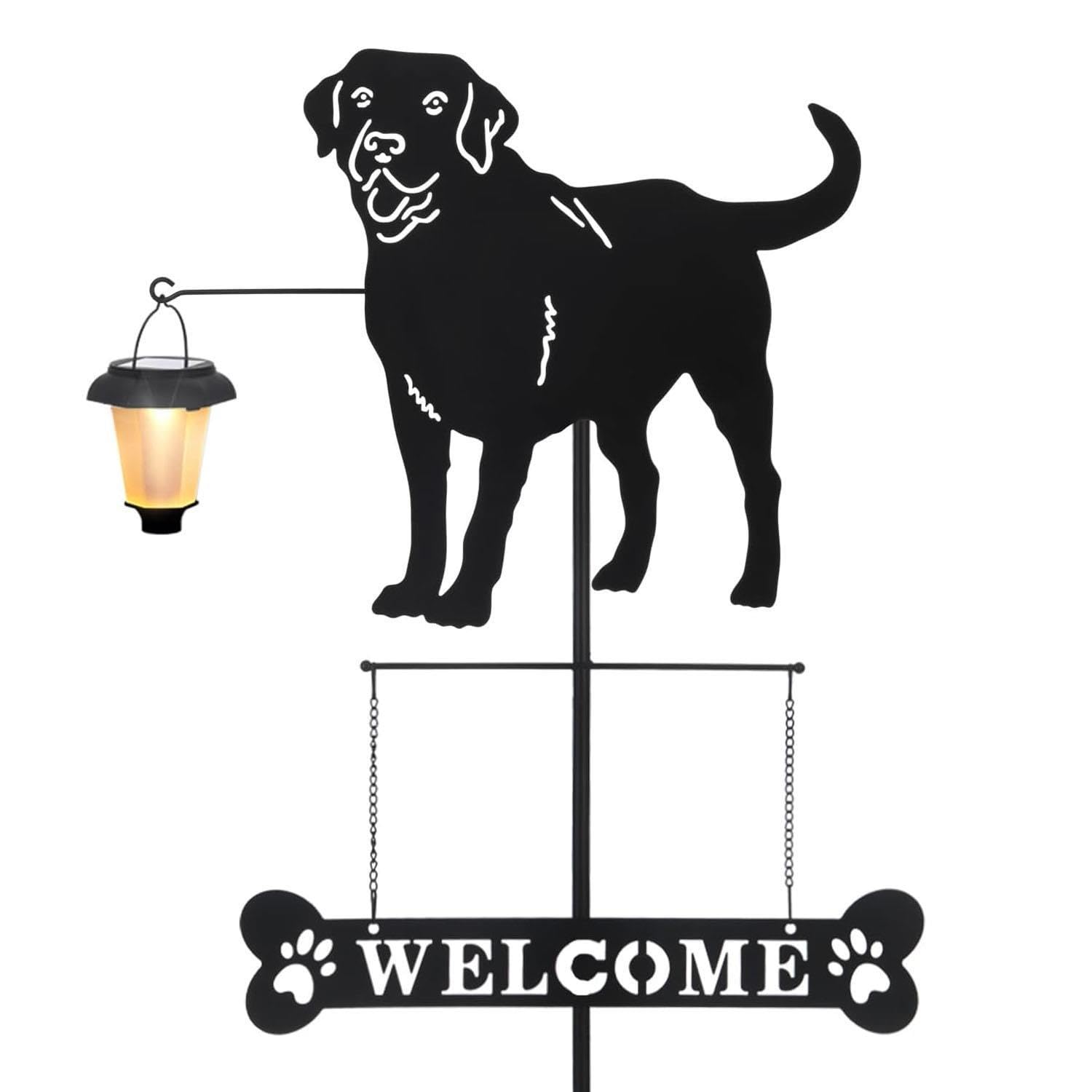 Thrink Solar Labrador Silhouette Welcome Stake Sign with Lantern Light – Decorative Garden Stake for Yard, Lawn, Patio, and Pathway
