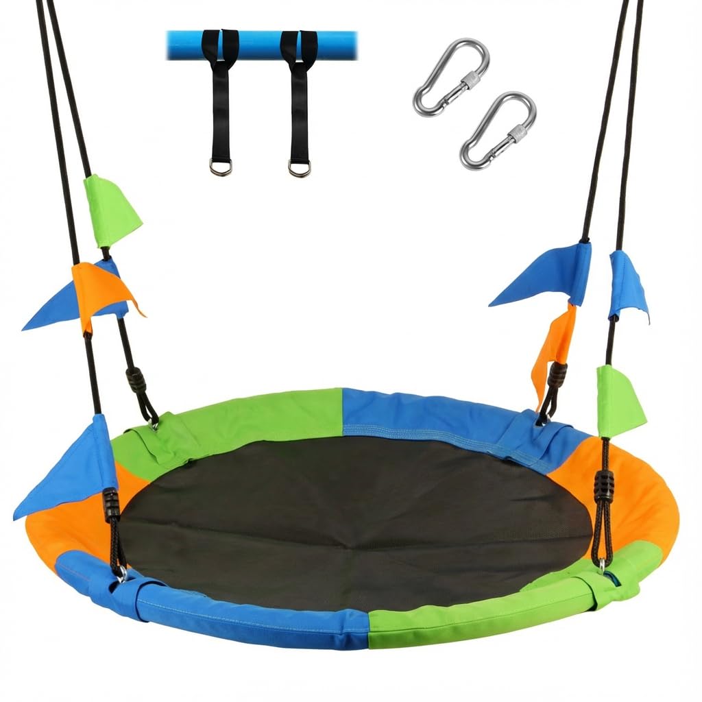 Leogreen Balançoire Nid d'Oiseau Ø 120 cm, Charge Maximale 300 kg, Hauteur Réglable 100-180cm, avec Sangles de Suspension, Idéale pour Jardin & Plein Air (Multicolore)