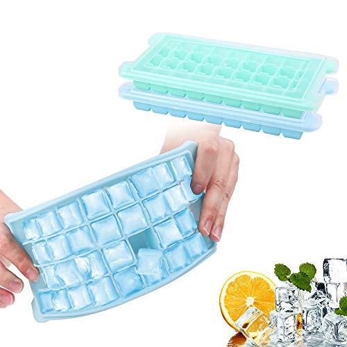 Pomisty Lot de 2 moules à glaçons en silicone 36 compartiments avec couvercle Ice Tray Ice Cube, certifié LFGB, sans BPA (vert et bleu)