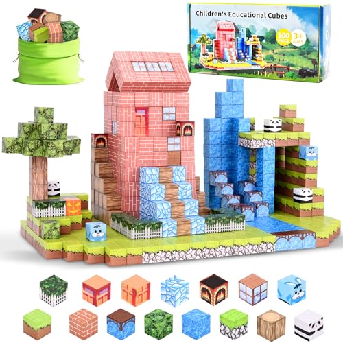 Bloques Magneticos Construccion Niños - 100 PCS Bloques de Construcción Magnéticos, Piezas Magneticas Niños Juguetes Sensoriales STEM, para 3 4 6 8 10+ Años Niños Niñas, Regalos Cumpleaños y Navidad