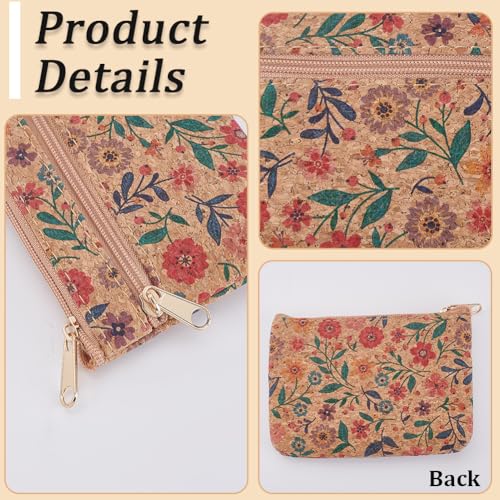 Image of GORGECRAFT 3.3x4.5 Cork Cosmetic Bag, Floral Vegan Multi-Use Zipper Pouch | Multi-Use Zipper Pouch for Coins, Credit Cards, Makeup, Natural Mini Purse Insert, Sustainable Gift Accessory