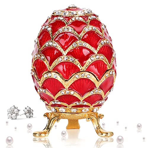 HERCHR Uovo di Fabergé,Portagioie Smaltato,Faberge Style Egg Jewellery Box,Scatola Portagioie Incernierata Portagioie Smaltato Decorativa in Metallo Decorativa Scatola Portagioie Organizzatore