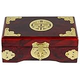 Oriental Furniture Rosewood Jewelry Box w/ Brass Shou