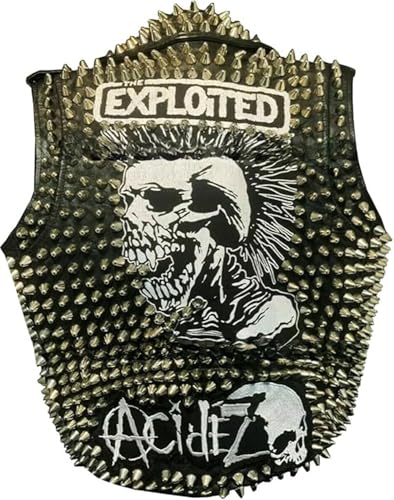 X-ception Exploited Destroyer Men Black Punk Skull Full Studded Motorcycle Leather VEST- Acidez Racing Gothic Ghost Vest4
