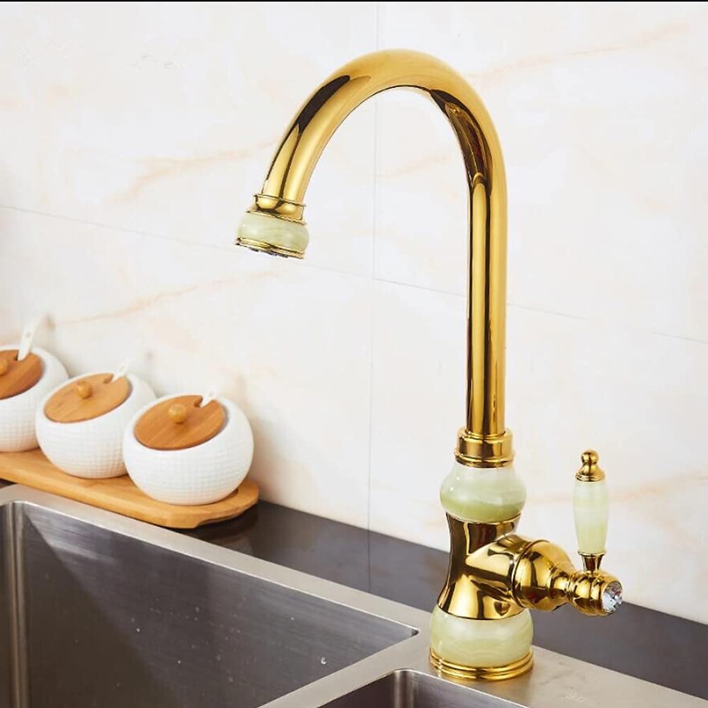 Grifo de cocina de latón con jade y acabado dorado premium monomando giratorio 360