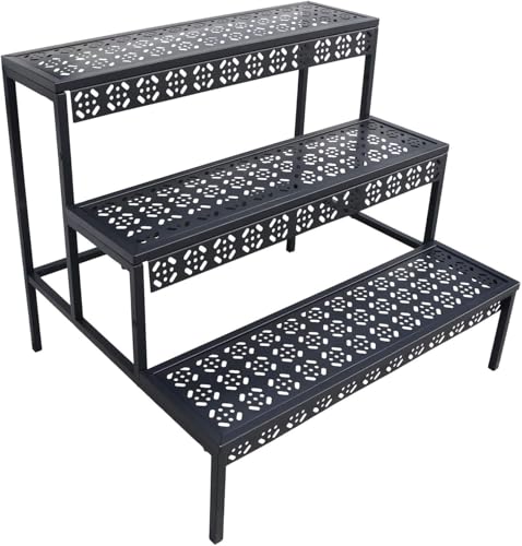Blumenständer Pflanzenregal aus Metall 3 Stufen Pflanzenständer Blumentreppe mit Großer Kapazität Blumenregal für Outdoor Indoor Balkon Garten Modernes Regal für Zimmerpflanzen (Schwarz)