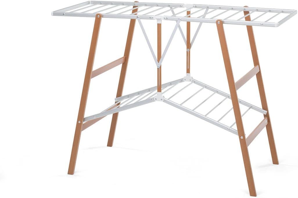 Foppapedretti Myhome Ciak Clothes Drying Rack, Natural Colour, Foldable White Varnished Aluminium Walnut