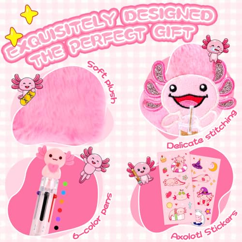 Image of Axolotl Diary For Girls With Lock And Keys, Girls Fuzzy Notebook Gift Set For Writing And Drawing
