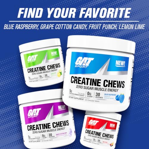 Image of GAT SPORT CREATINE Chews, Fruit Punch, 40 Tablets (10 Servings) | Sugar-Free Chewable Creatine Tablets for Muscle Growth, Muscle Size & Overall Lean Muscle Mass Support*