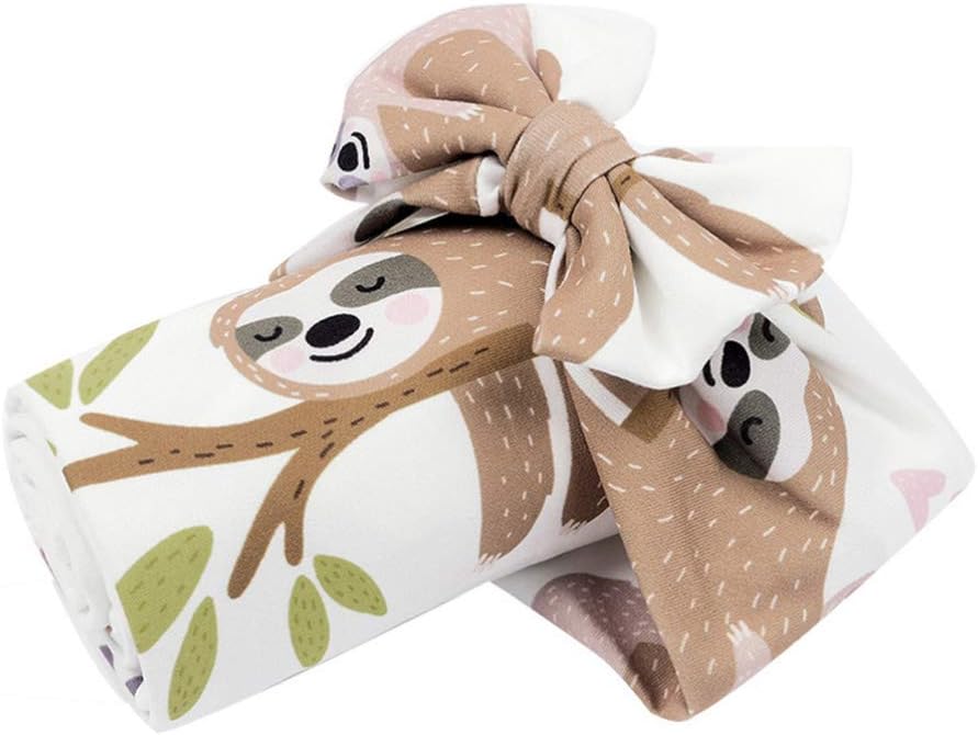 Toddmomy Muslin Baby Swaddle Blanket and Headband Set Sloth Pattern Cotton Baby Blanket Receiving Blanket Swaddle Blanket Monthly Picture Blanket Crib Blanket for 1 Set - Image 3