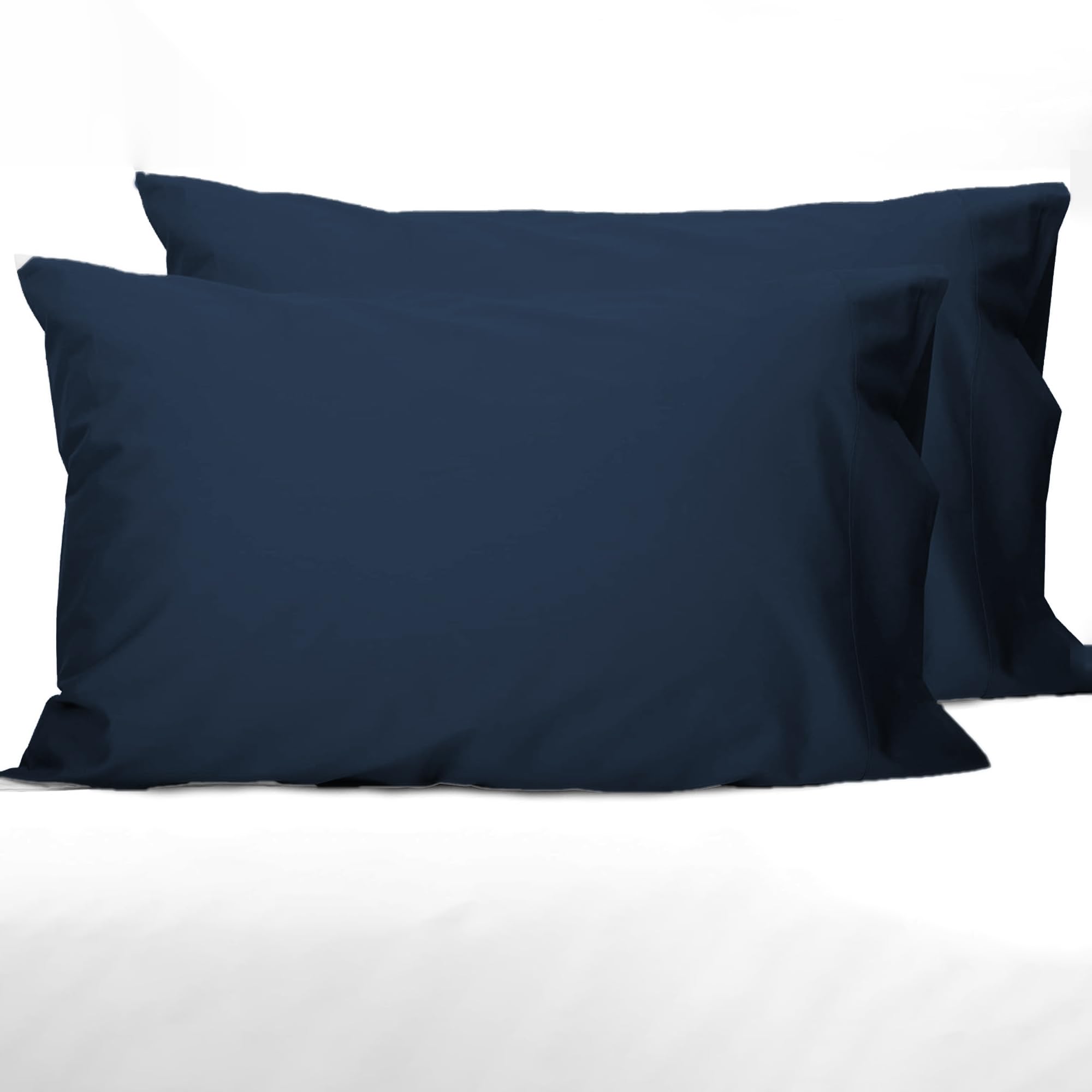 LINENWALAS 100% Cotton Percale Solid Pillow Cover Set of 2 | Soft, Cool & Crisp Hotel Quality Envelope Closure Bed Pillowcases | Standard Size - 300 TC (18x28 Inches, Navy Blue)