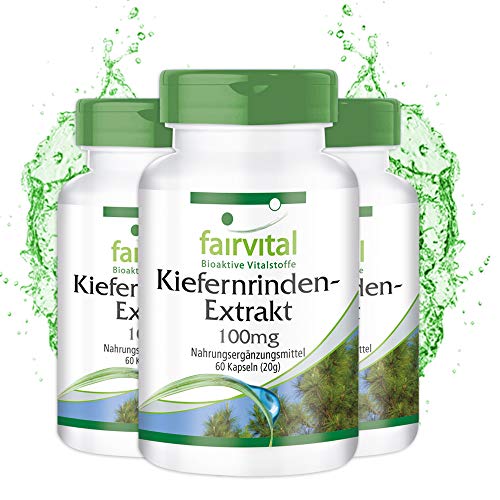 Fairvital | Kiefernrinden Extrakt 100mg - HOCHDOSIERT - Pinus pinaster atlantica - 95% Proanthocyanidine - VEGAN - 180 Kapseln (60 x 3)